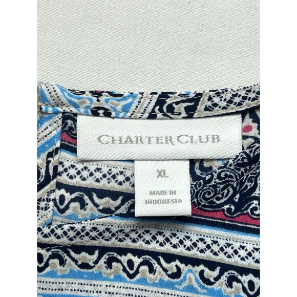 Charter Club Womens XL Blue Geometric Longsleeve Bell cuffs - Picture 5 of 8